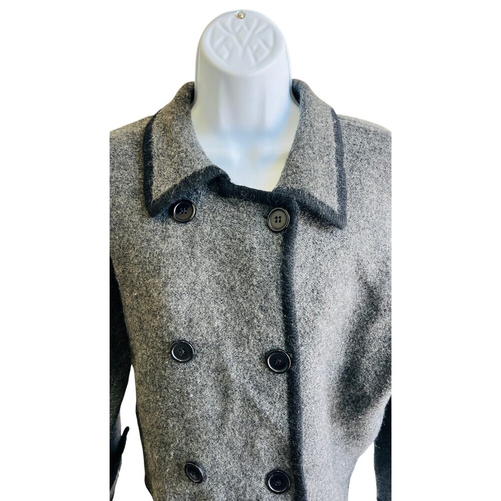 🧥 Herman Geist Petite Wool Peacoat Gray Black Trim Double Breasted PL - Picture 2 of 4